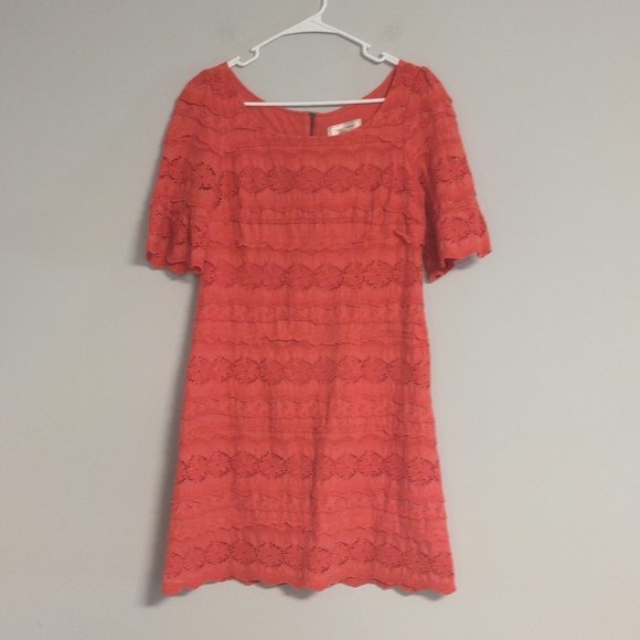 Moulinette Soeurs Anthropologie Coral Lace Dress Scalloped Hems‎ Size 4 - Picture 1 of 16